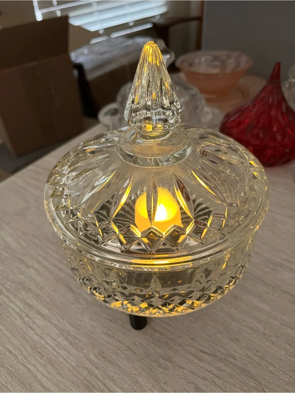 Vintage Indiana Glass Princess Clear Covered Candy Dish Fairy Lamp